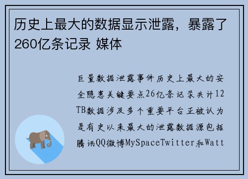 历史上最大的数据显示泄露，暴露了260亿条记录 媒体